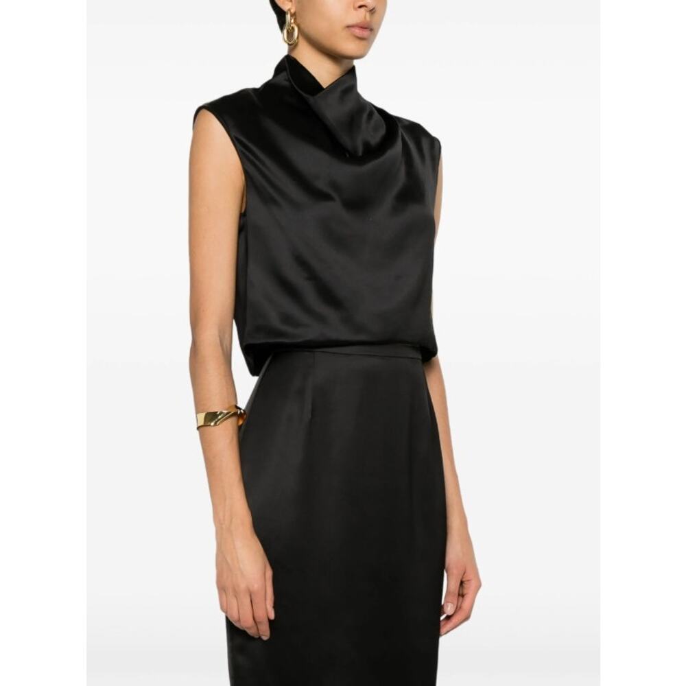 NWT Saint Laurent Paris Black Satin Draped Cropped Top Womens 36 / US 4